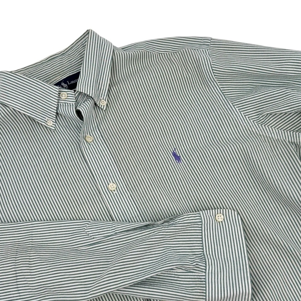 Ralph Lauren Green and White Striped Button-Down Shirt